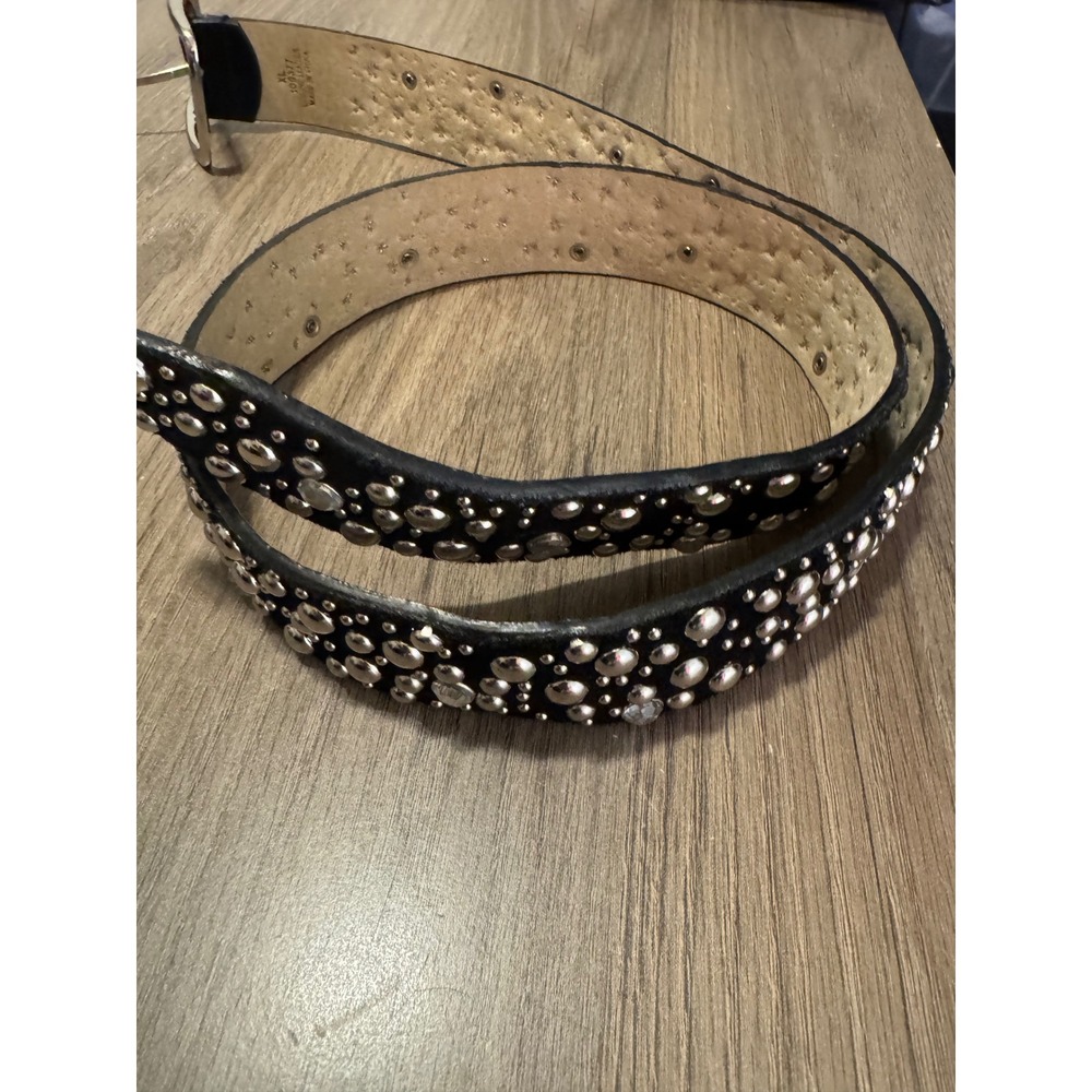 Black Suede Leather Studded Rhinestone Belt Silver Hardware XL 100377